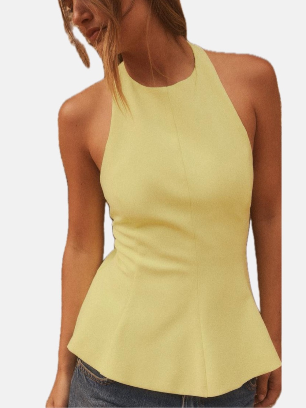 ZARA Sleeveless Halter Peplum Top Lemon/ Pale yellow